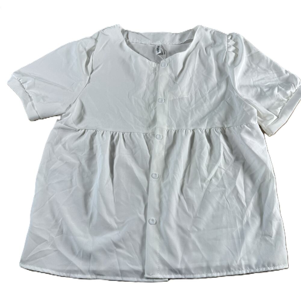 Fashion Classic Juniors Large White Babydoll Button Front Blouse